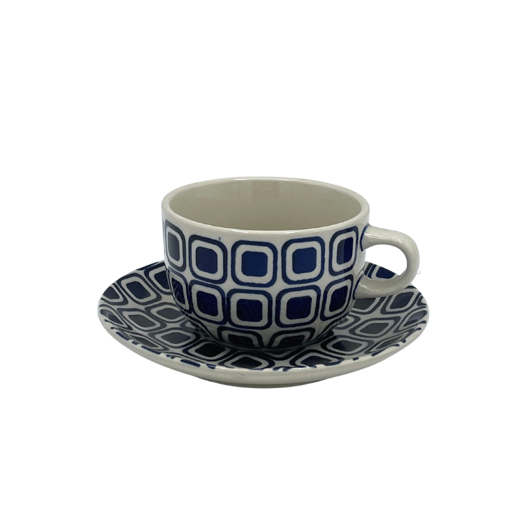 Ceramic Coffee & Tea Cup with Blue Squares