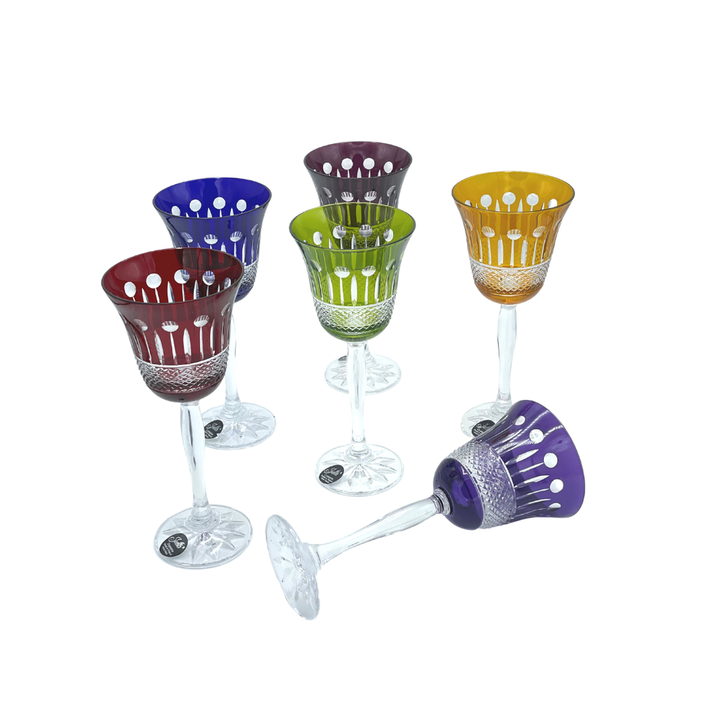 6 Crystal Wine Glasses (Mix of Colours) - Coloré Collection