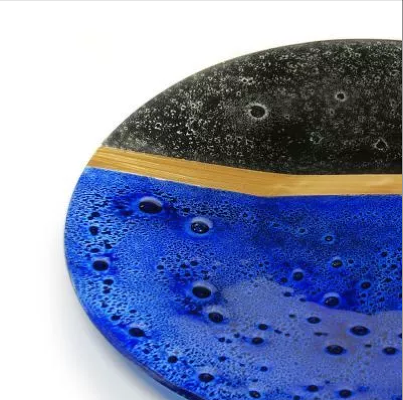 Art Glass Large Platter - Blue/Black - Blue/Green - Limited Collection - Golden Ratio by Baranska Design