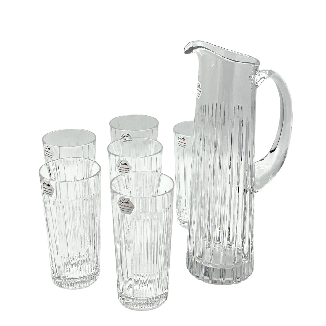 Crystal Water Carafe with 6 Glasses Set - Metropolis Collection - by Julia Crystal Factory
