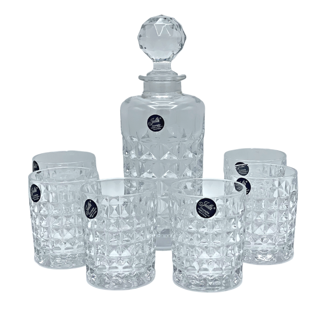 Crystal Carafe with 6 Glasses - 