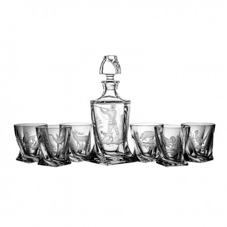 Crystal Carafe with 6 Whisky Glasses - Hunting Motif - by Julia Crystal Factory
