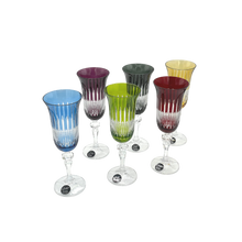 Lade das Bild in den Galerie-Viewer, 6 Crystal Champagne Glasses - Colour Collection - by Julia Crystal Factory
