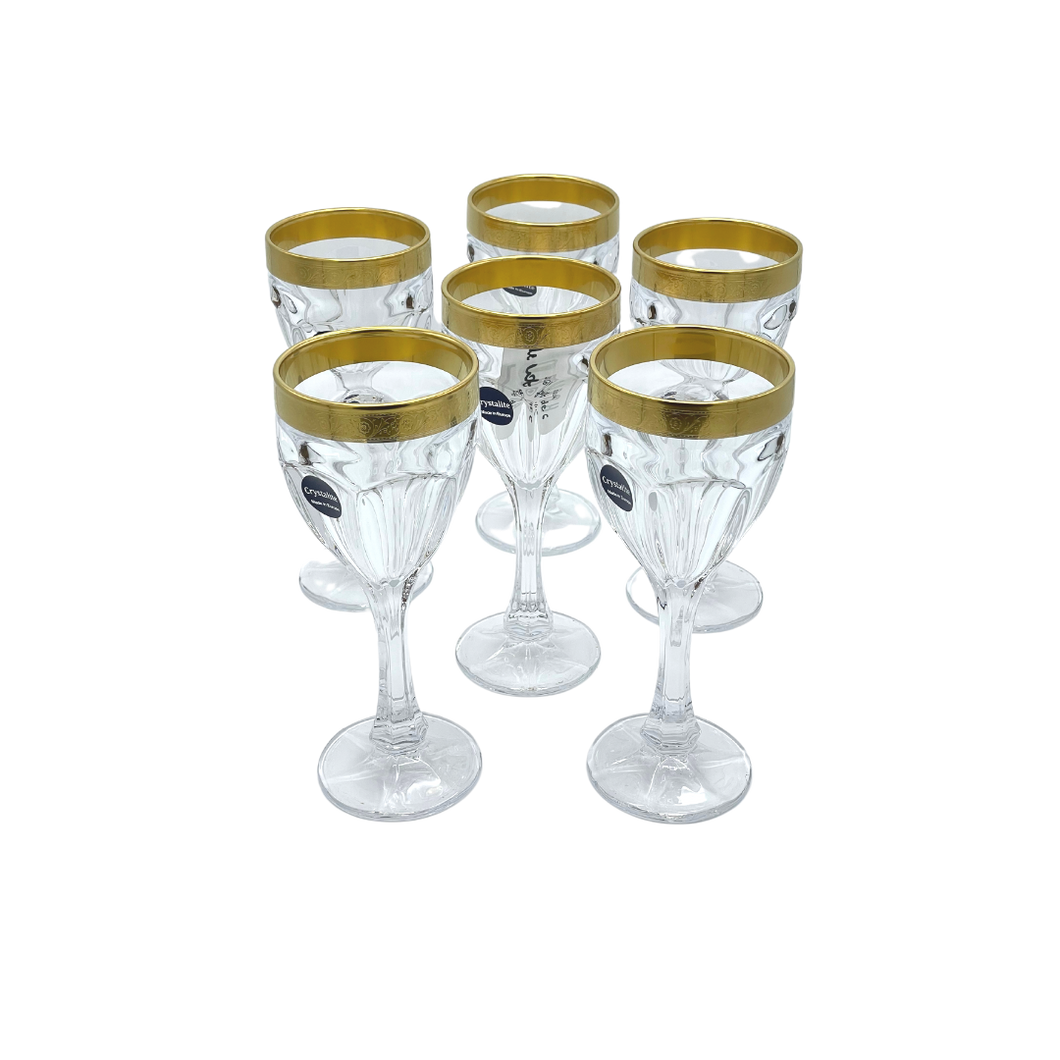 6 Crystal Wine Glasses (with Golden Rim)