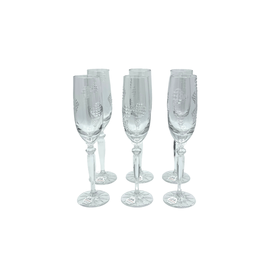 6 Crystal Champagne Flutes - 