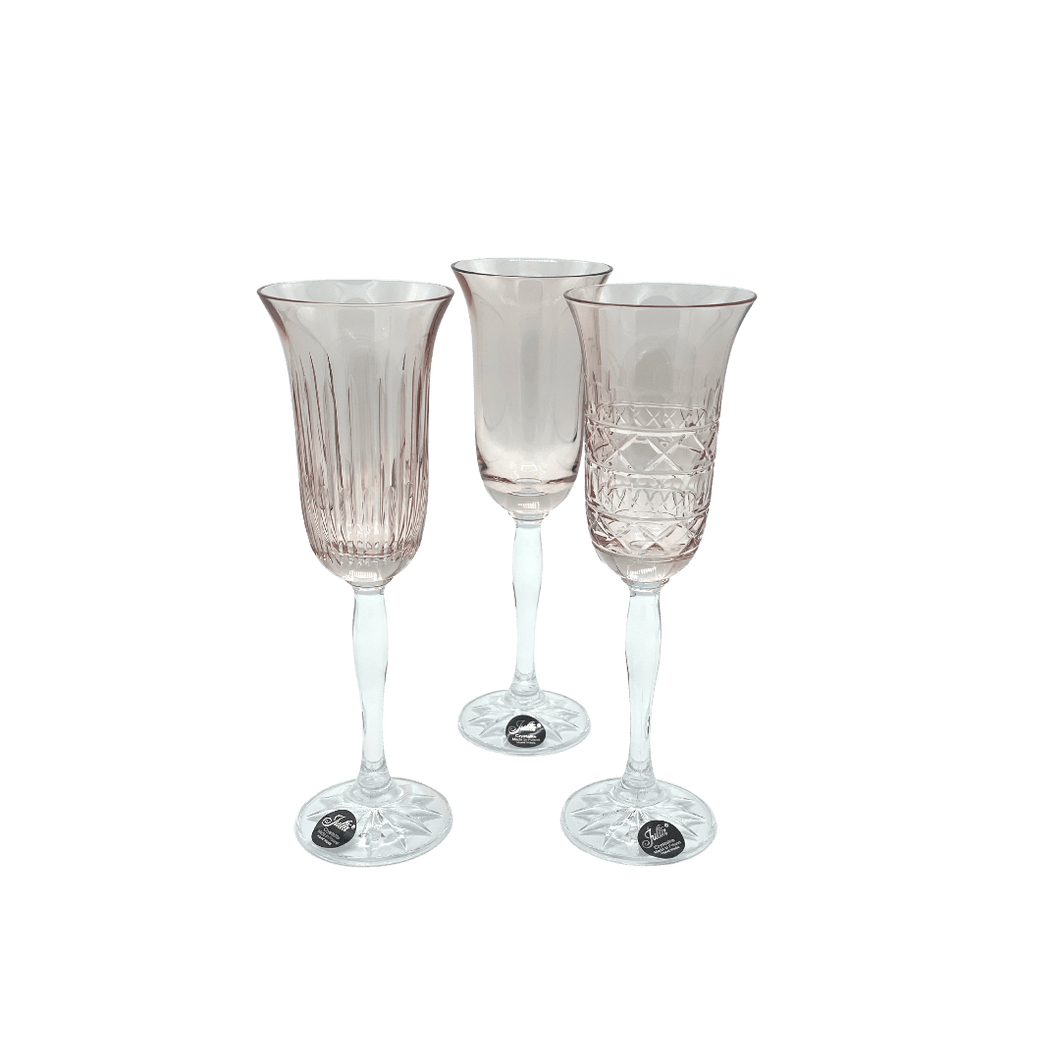 3 Crystal Champagne Glasses - Veranda Collection - by Julia Crystal Factory